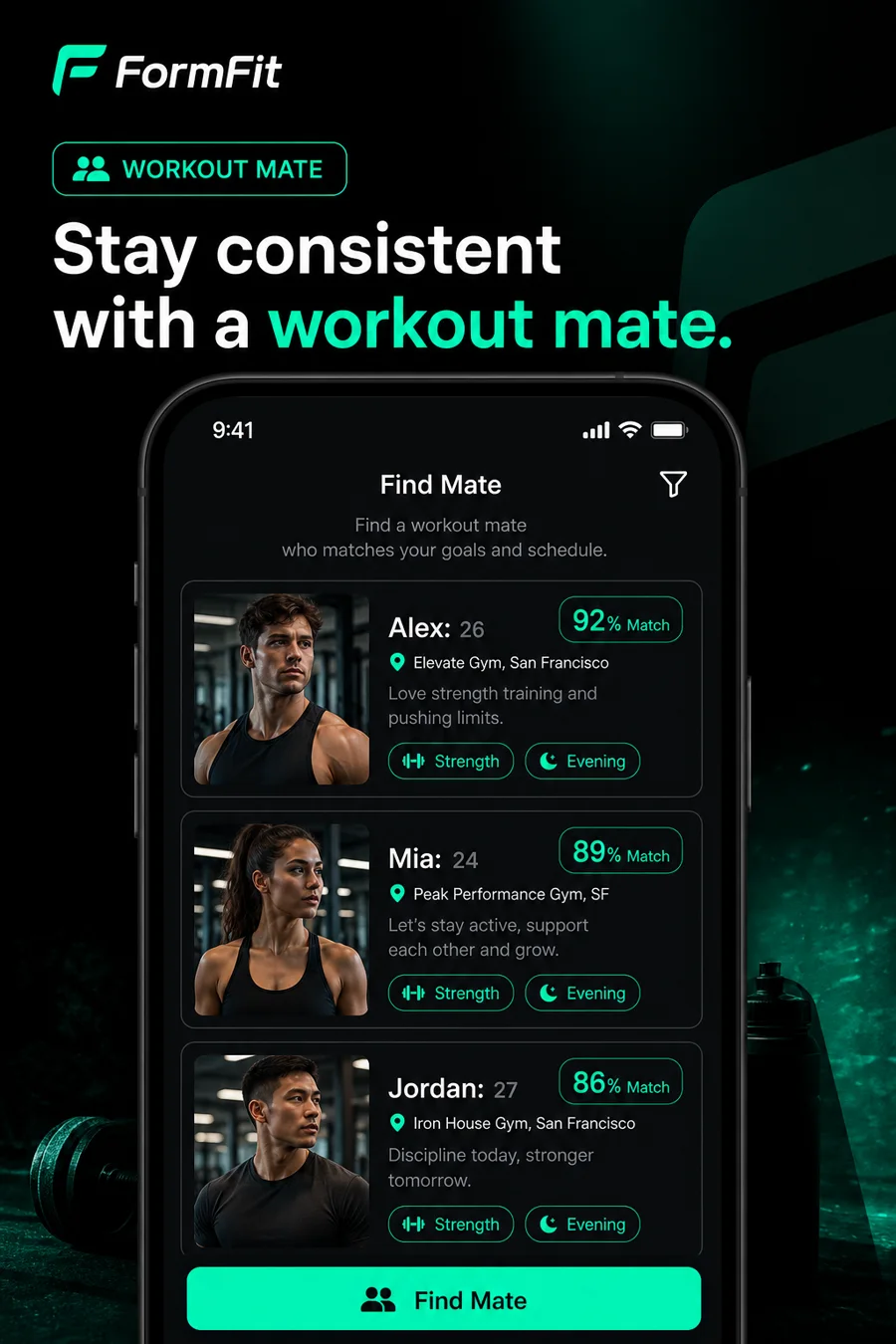 FormFit workout mate matching